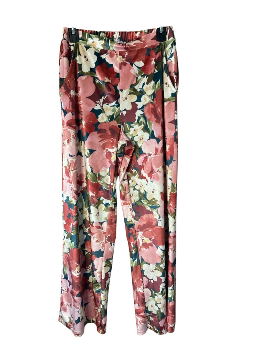 Sadie & Sage Coral Pink Floral Wide-Leg Velvet Pants